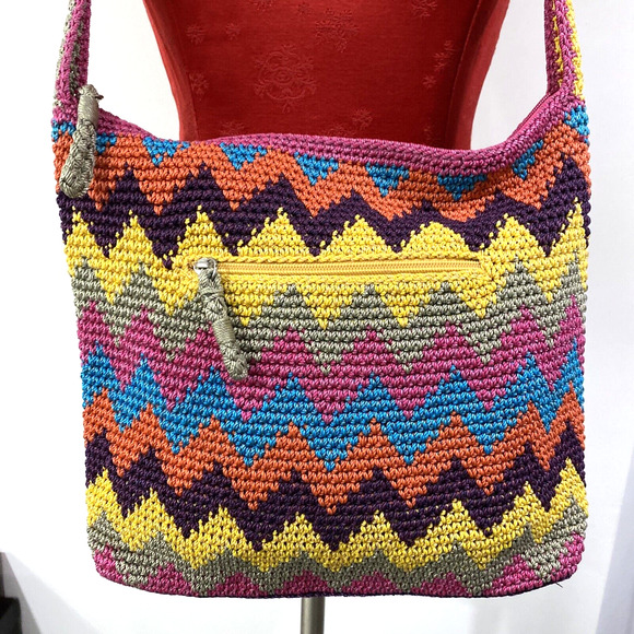 Vintage The Sak Shoulderbag Purse Crossbody Crochet Multicolor Single Strap - Picture 6 of 14